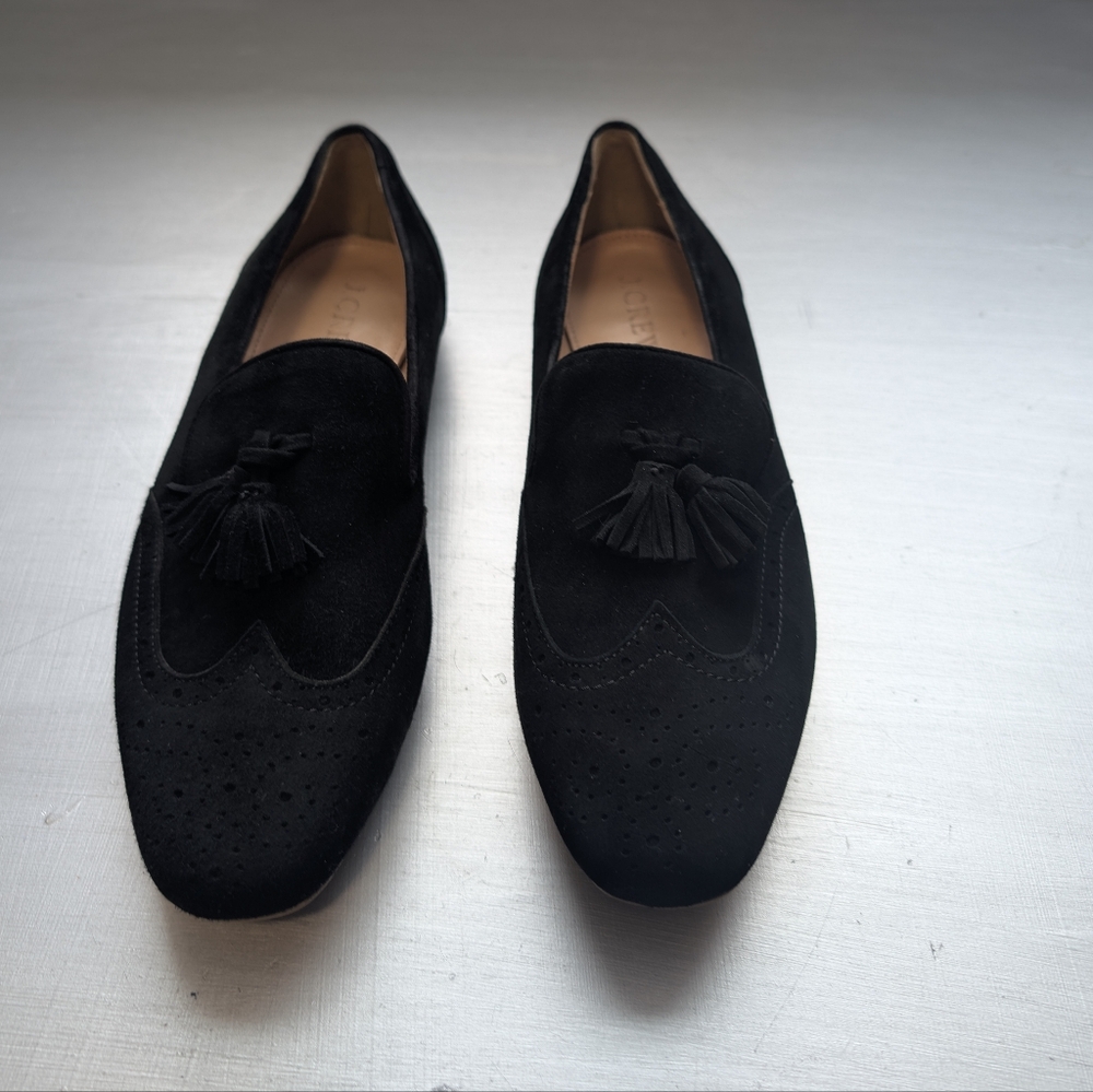 J.Crew Women's Black Suede Tassel Classic Formal Elegant office Loafers Size 6.5